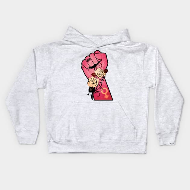 Vintage Rose Resist Hands Up Fist Women's Rights Kids Hoodie by porcodiseno